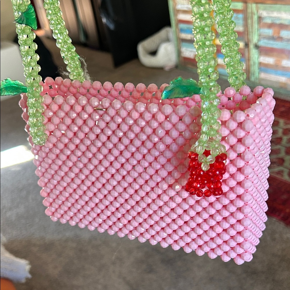 Susan Alexandra Rose Pink and Green Beaded Bag - Picture 3 of 6